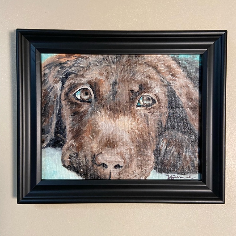 Lab Pup Oil On Canvas Framed 8x10” - Picture 4 of 5
